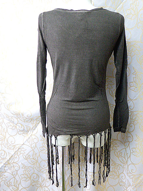 ahno45 イタリア製 MAT&STEP 十字架柄 フリンジ付き長袖カットソー 濃いグレー/S-M・251026_画像4