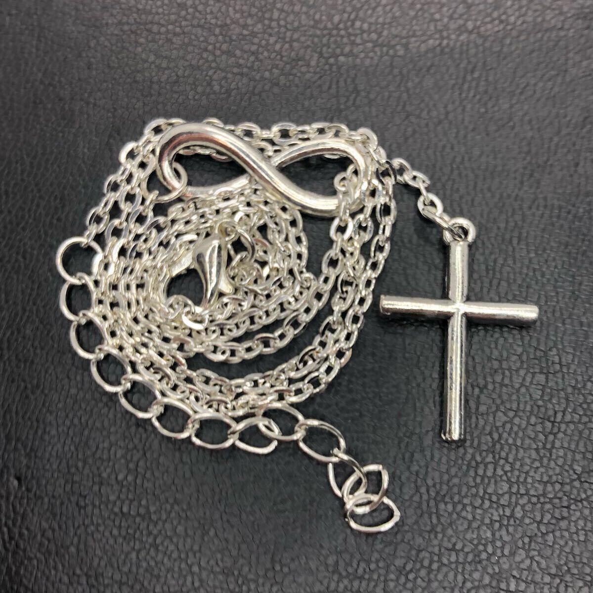 【新品】十字架 クロス ∞ あずき チェーン ネックレス ホワイト シルバー メンズ シンプル 韓国 サークル チョーカー _画像4