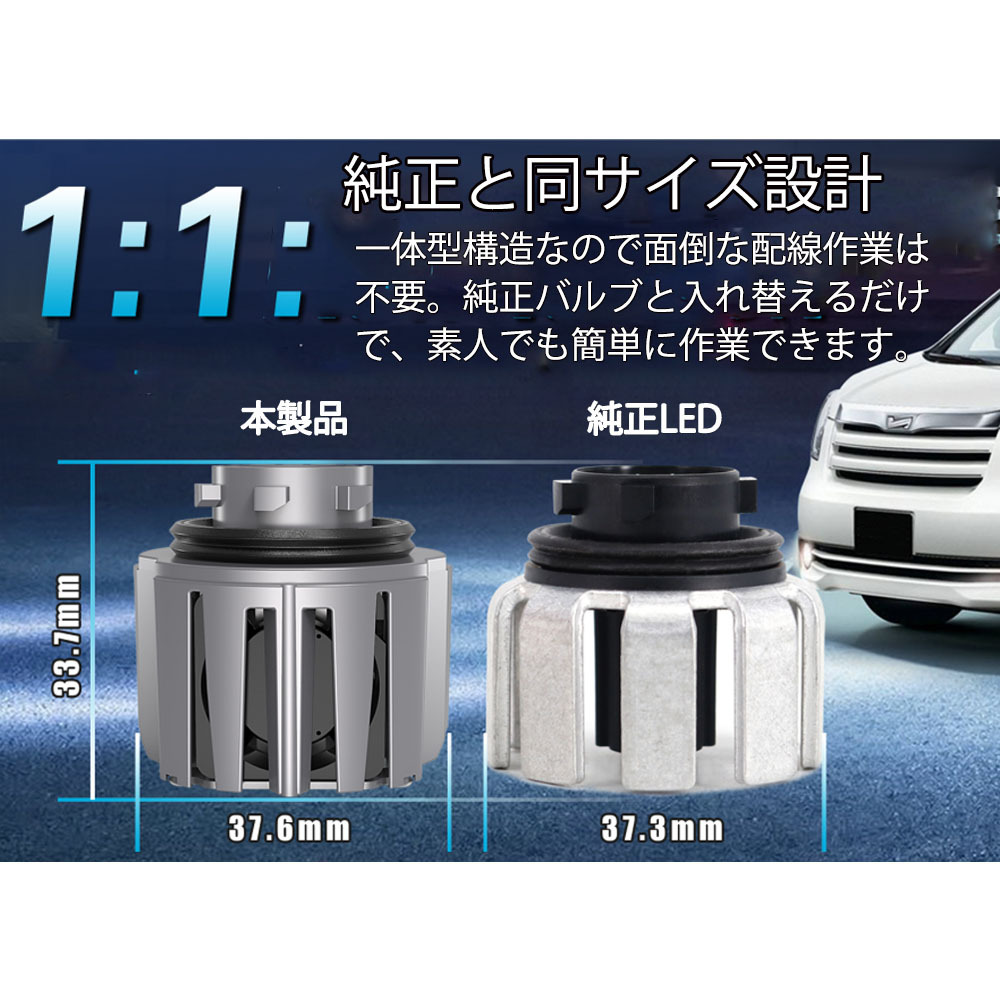 LEDフォグランプ L1B専用 イエロー発光 DC12V 3000ルーメン 3000K 交換用 2個セット 1年保証_画像2