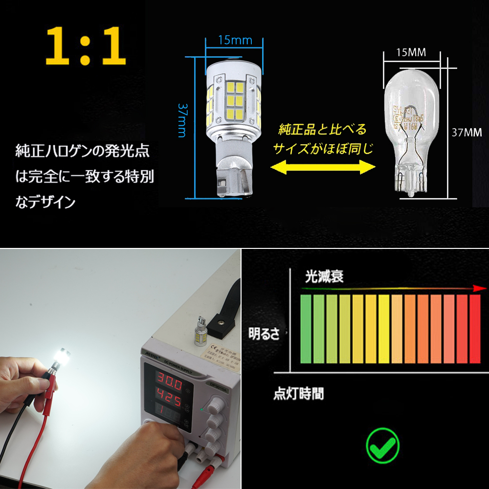 LEDバックランプ* T16 DC12V 5600ルーメン 6000K ホワイト OSRAM社製EMC3020チップ 72連 無極性 2本セット 1年保証[M便 0/1]_画像6