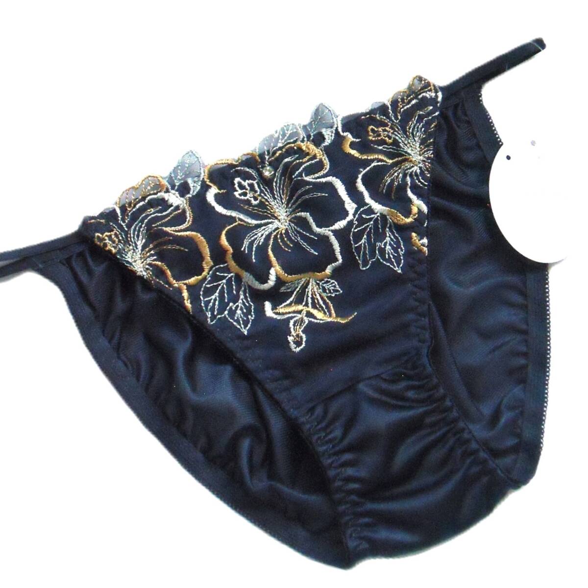 COCO Linge ハイビスカスアローハ ショーツ M ココランジェ 立体的なフラワー刺繍が華やか 華奢なサイドが女性らしい ネイビー 新品タグ付_画像1