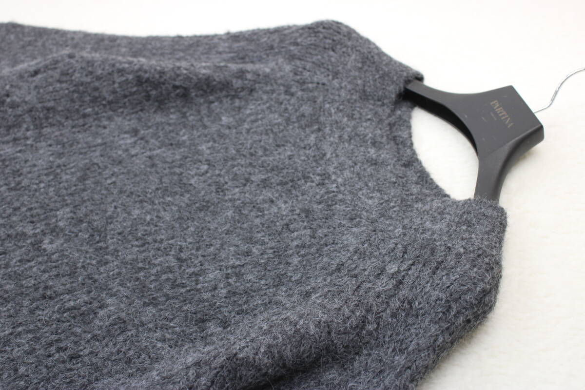 6087 新品 ウール混起毛ワイドネックプルオーバー チャコールグレーFサイズ_画像2