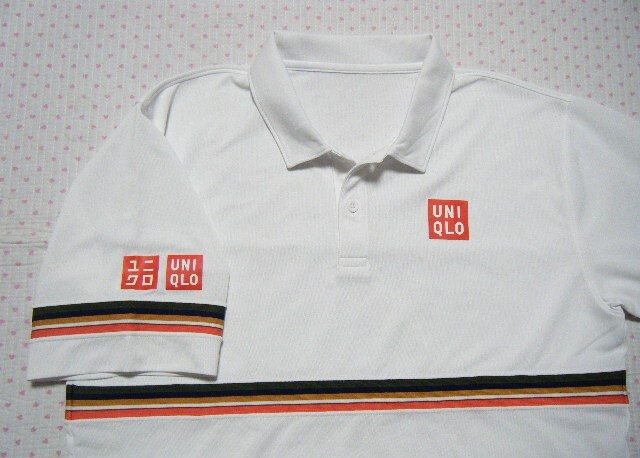 ユニクロ　UNIQLO　テニス用高機能ポロシャツ・ドライEXポロ 白色　サイズ L　2018全仏オープン錦織圭着用モデル　吸汗速乾/ストレッチ機能_画像2