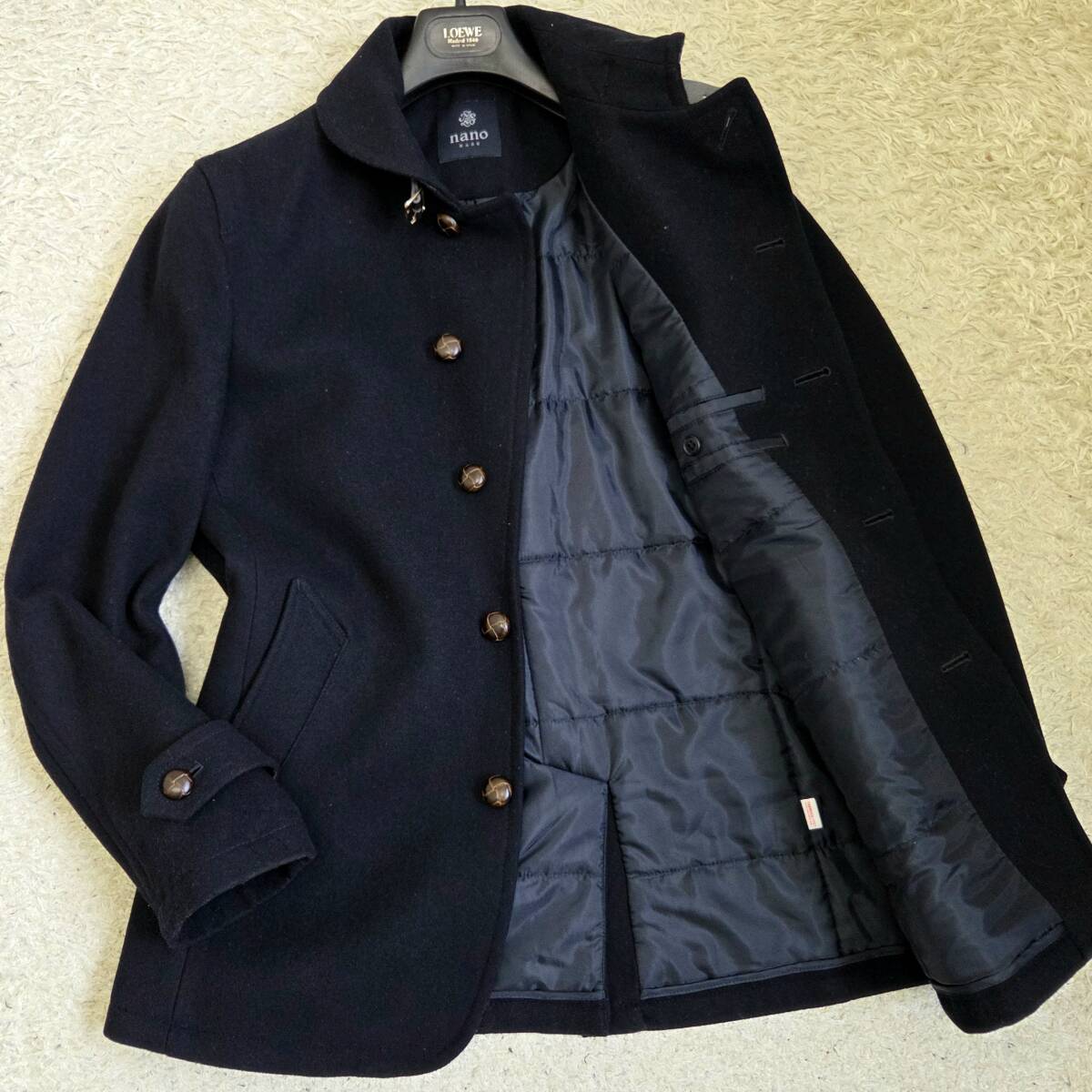 ナノベース×サーモライト THERMOLITE×nanoBASE nanouniverse ピーコート Pコート アウター メルトンウール 中綿 くるみボタン 濃紺 L_画像1