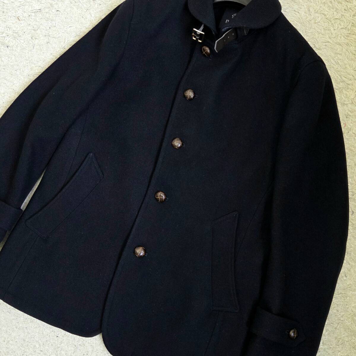 ナノベース×サーモライト THERMOLITE×nanoBASE nanouniverse ピーコート Pコート アウター メルトンウール 中綿 くるみボタン 濃紺 L_画像4
