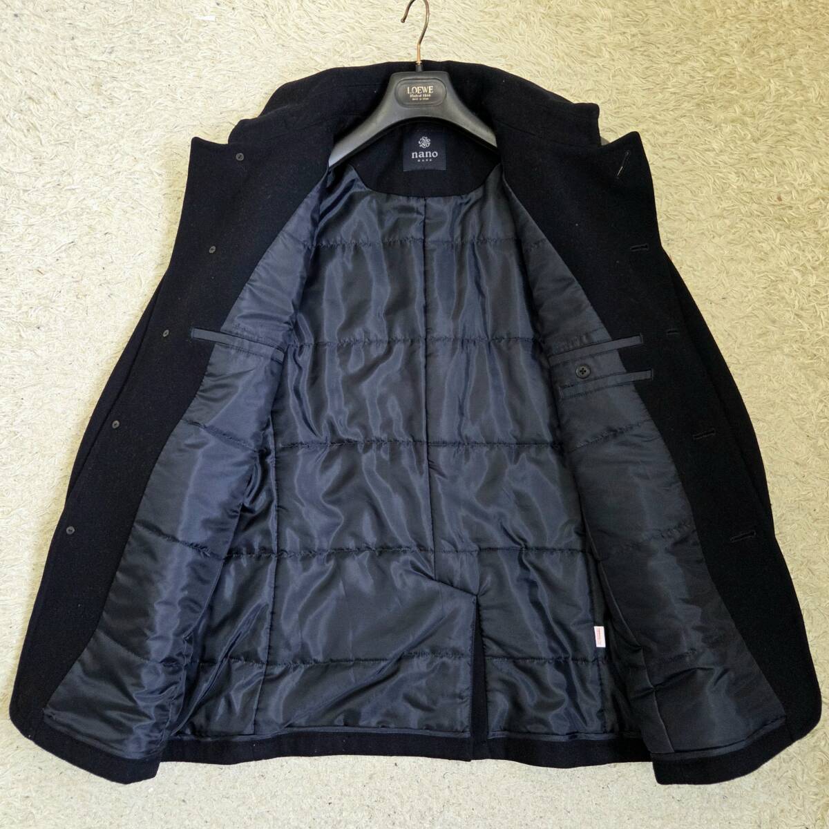 ナノベース×サーモライト THERMOLITE×nanoBASE nanouniverse ピーコート Pコート アウター メルトンウール 中綿 くるみボタン 濃紺 L_画像5