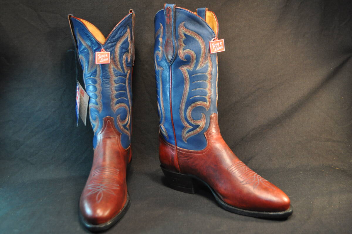 新品　デッドストック　廃盤　トニーラマ　ウエスタンブーツ　茶アンティーク仕上げ牛革/青　9D　_画像1