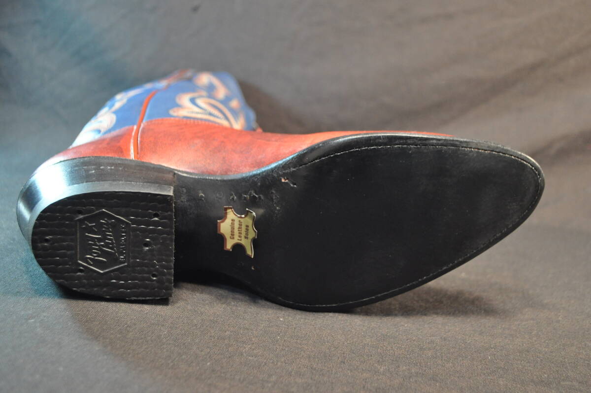 新品　デッドストック　廃盤　トニーラマ　ウエスタンブーツ　茶アンティーク仕上げ牛革/青　9D　_画像6