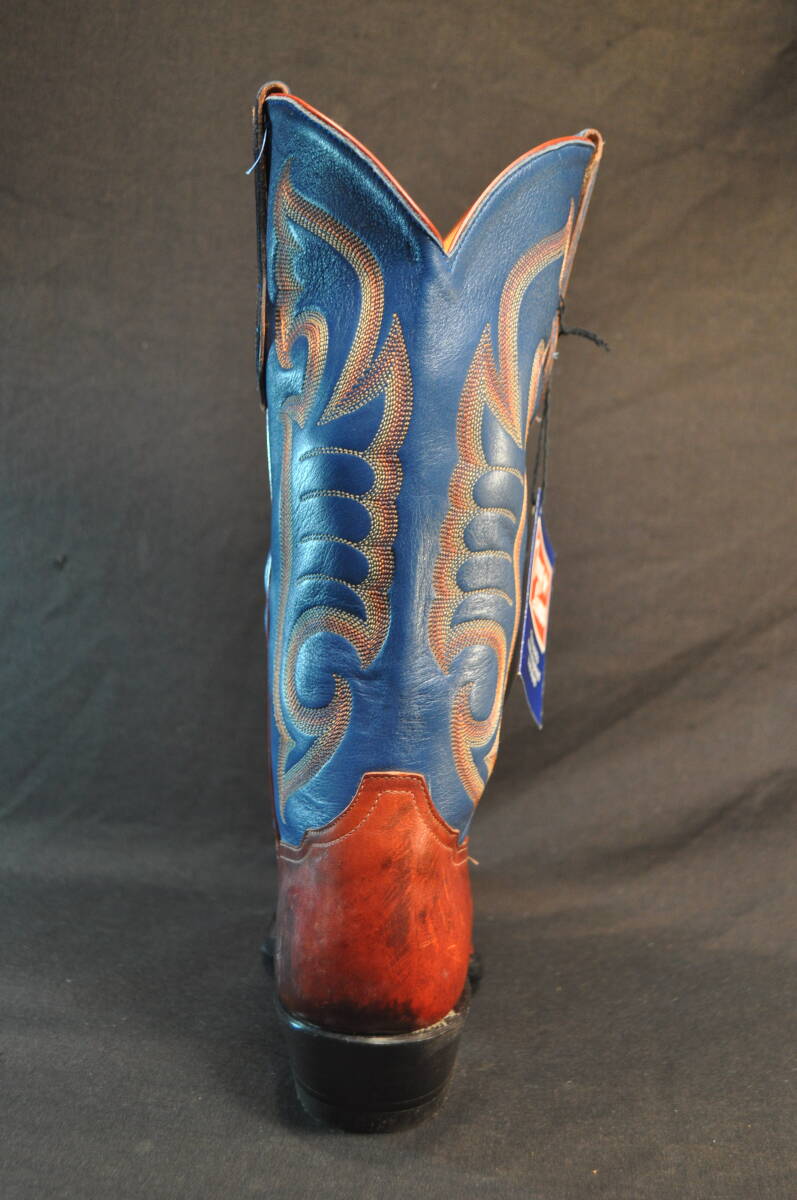 新品　デッドストック　廃盤　トニーラマ　ウエスタンブーツ　茶アンティーク仕上げ牛革/青　9D　_画像4