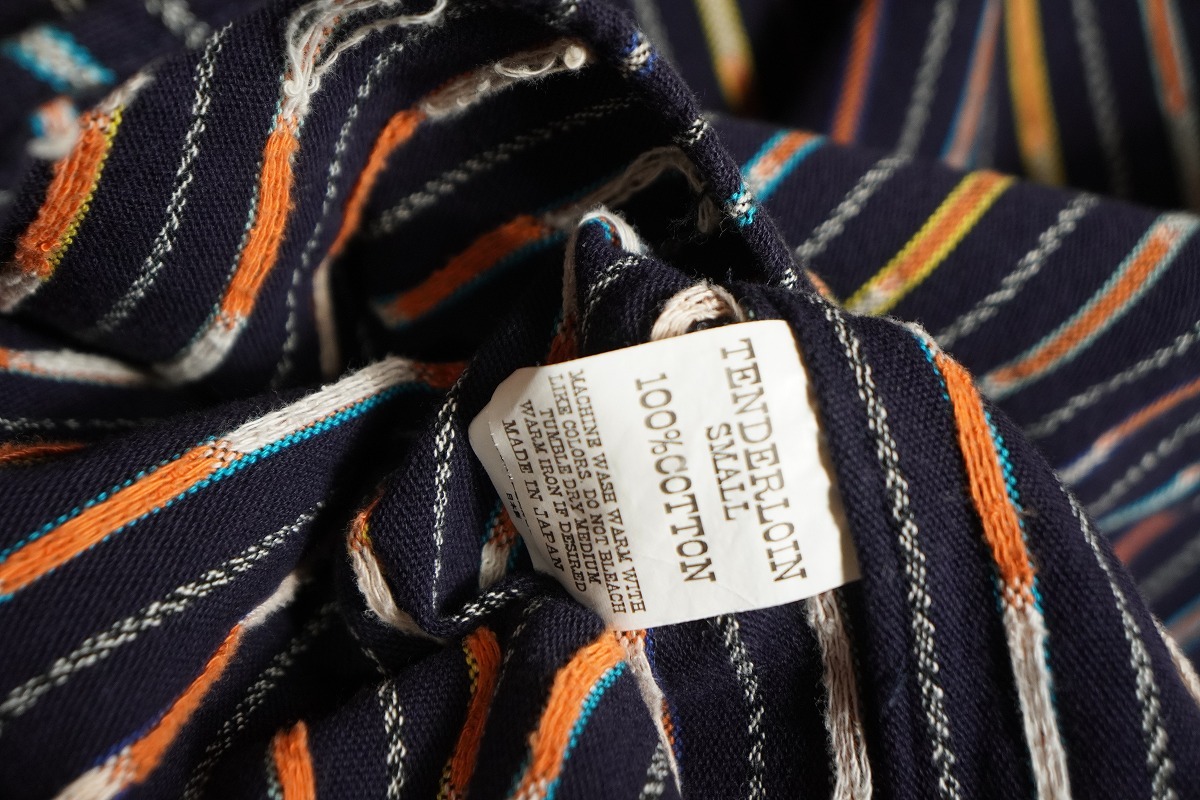 希少 美品 TENDERLOIN テンダーロイン T-NATIVE SHIRT 長袖 ネイティブ シャツ アーカイブ サイズS 紺ストライプ 1026P_画像8