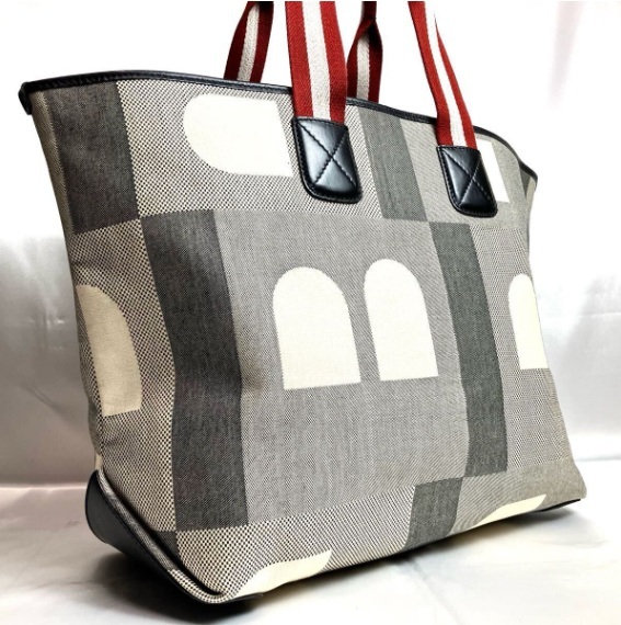 【極美品 希少】BALLY バリー トートバッグ ショルダー 肩掛け Bロゴ トレスポ A4可 大容量 キャンバス レザー メンズ ビジネス ブラック_画像1