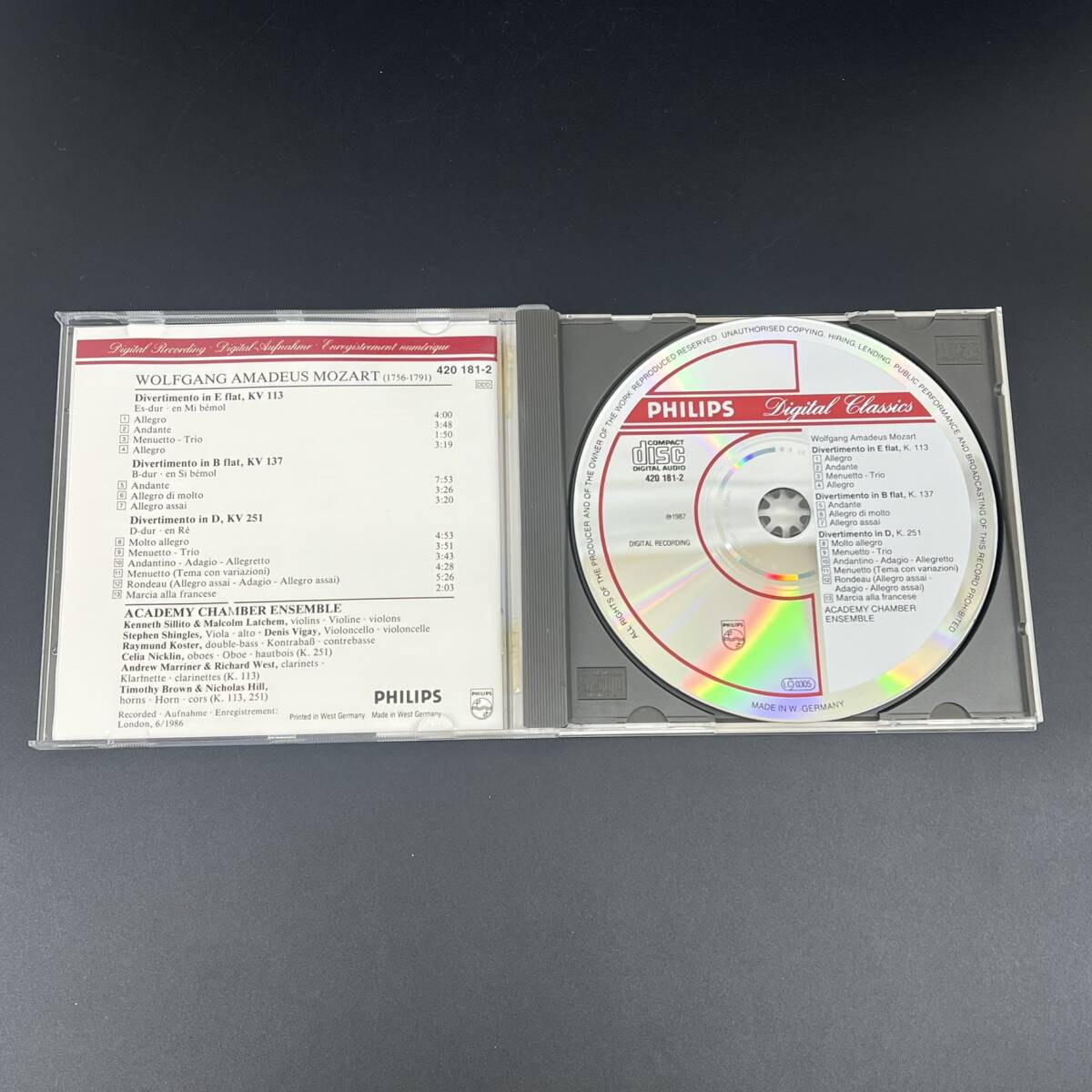 モーツァルト / ディベルティメント K113 K137 K251 / アカデミー室内アンサンブル / PHILIPS クラシック CD アルバム 帯 32CD617_画像4