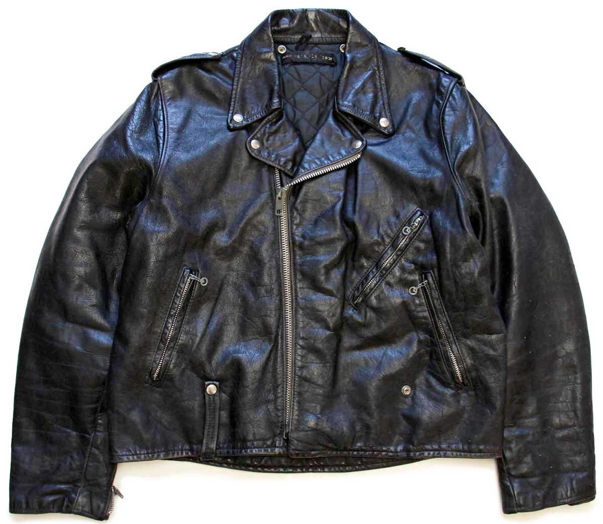 ★70s AMF Harley-Davidson ハーレー ダビッドソン キルティングライナー ダブルライダース レザージャケット 黒 50R★ビンテージ_画像1