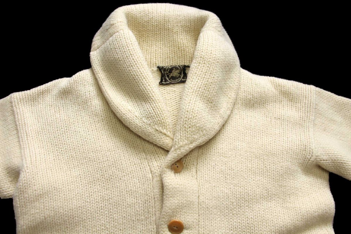 ★40s Revere KNITTING MILLS ショールカラー ローゲージ ウールニット カーディガン ナチュラル★ビンテージ ヘチマ襟 生成り_画像3