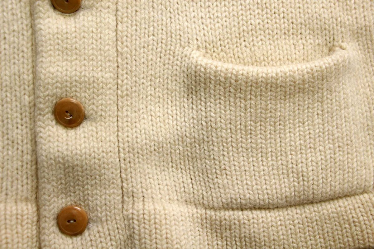 ★40s Revere KNITTING MILLS ショールカラー ローゲージ ウールニット カーディガン ナチュラル★ビンテージ ヘチマ襟 生成り_画像6