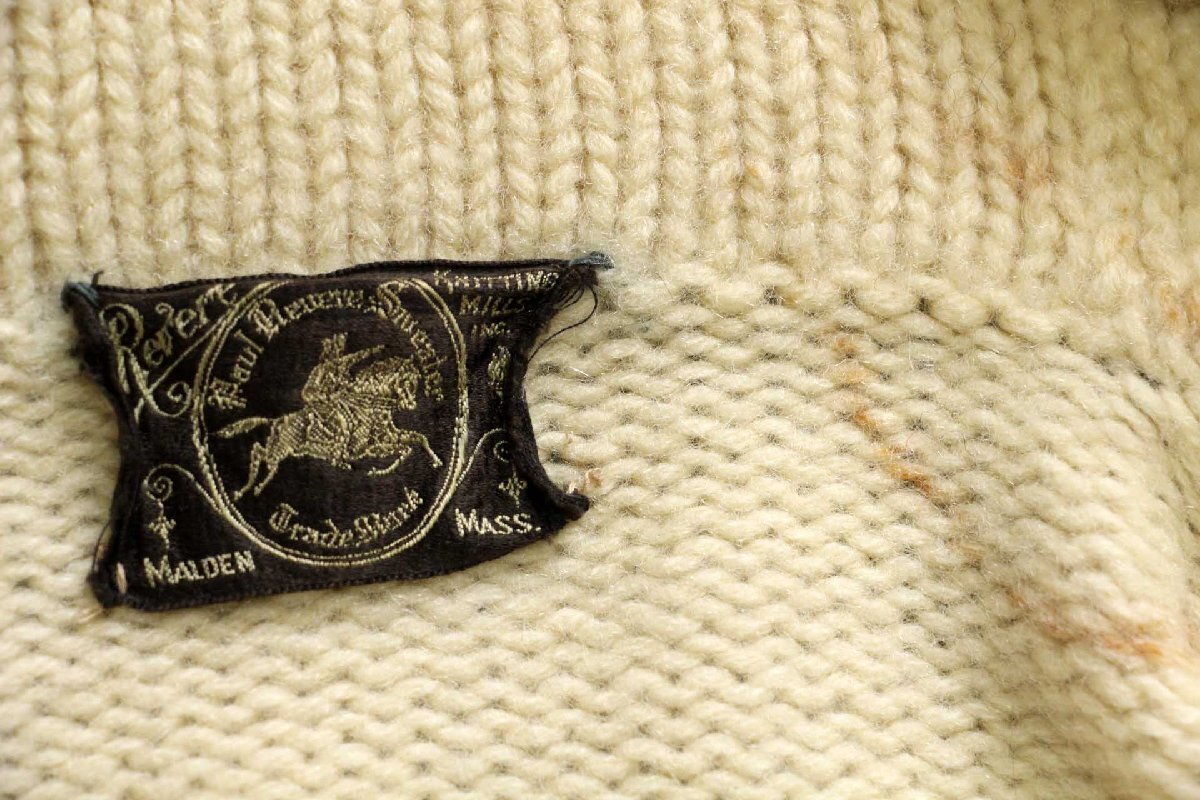 ★40s Revere KNITTING MILLS ショールカラー ローゲージ ウールニット カーディガン ナチュラル★ビンテージ ヘチマ襟 生成り_画像4