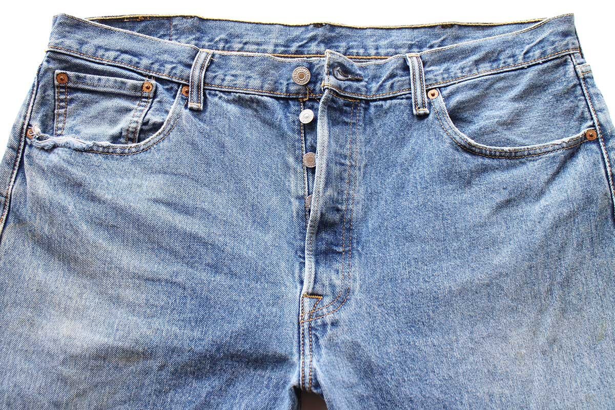 ★メキシコ製 Levi'sリーバイス 501 ダメージ デニムパンツ W38 L32★SDP3711 ジーンズ ストレート ヒゲ クラッシュ ボロ ビッグサイズ_画像4