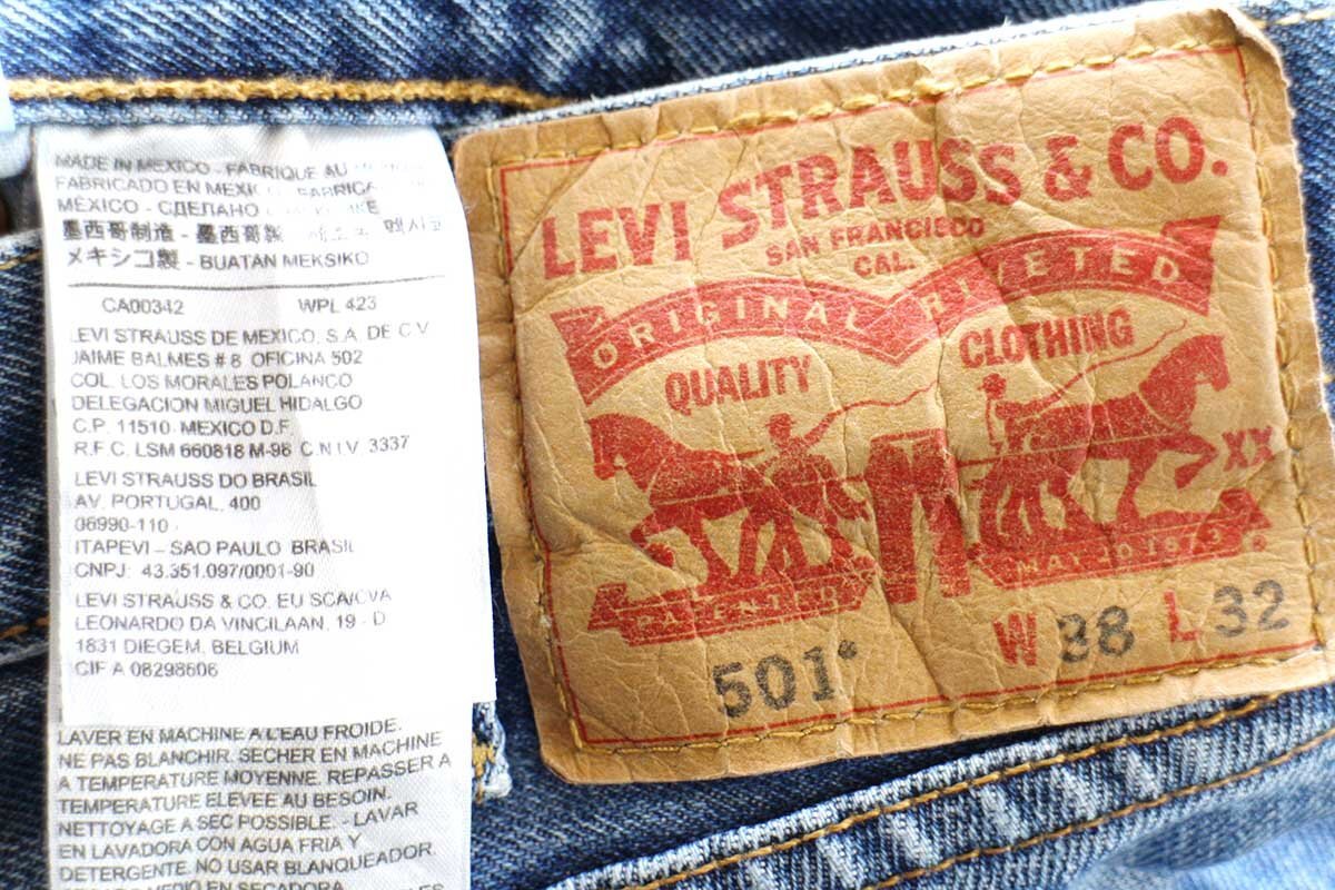 ★メキシコ製 Levi'sリーバイス 501 ダメージ デニムパンツ W38 L32★SDP3711 ジーンズ ストレート ヒゲ クラッシュ ボロ ビッグサイズ_画像5
