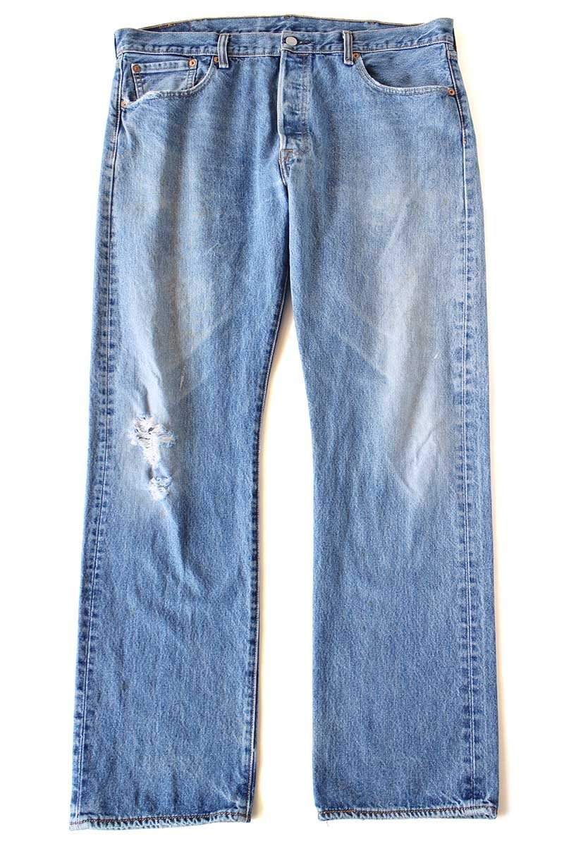 ★メキシコ製 Levi'sリーバイス 501 ダメージ デニムパンツ W38 L32★SDP3711 ジーンズ ストレート ヒゲ クラッシュ ボロ ビッグサイズ_画像2