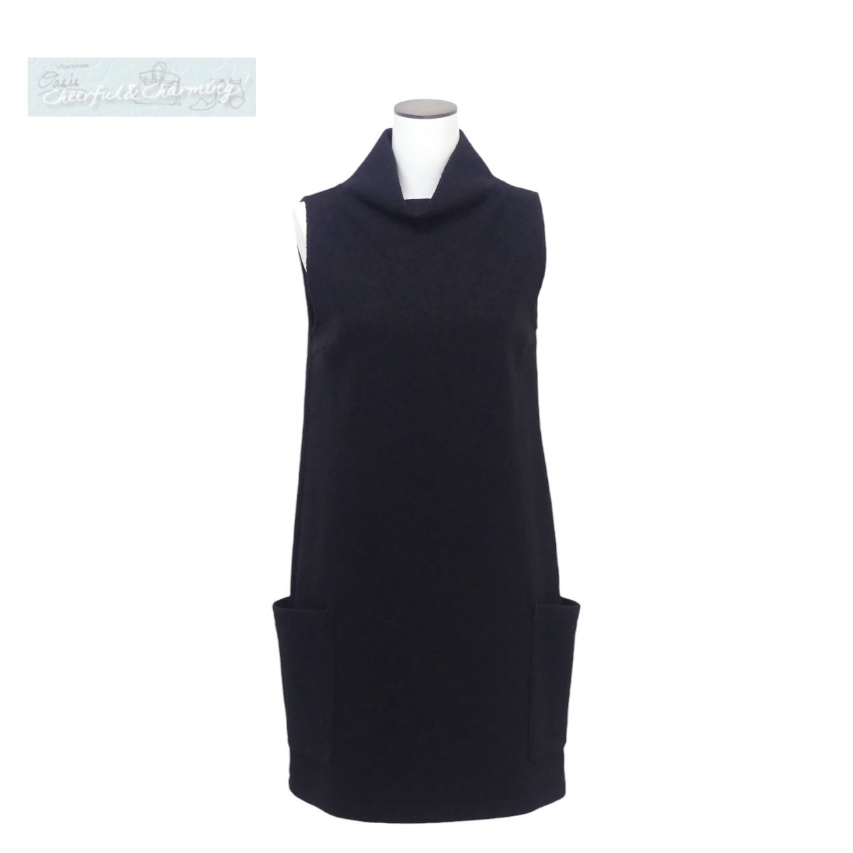 agnes b. ウールワンピース 1 ブラック モックネック ハイネック_画像1