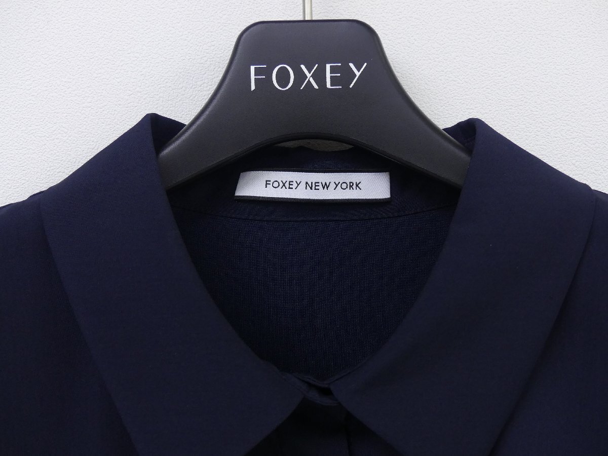 Sランク FOXEY NEWYORK ドレス ワンピース アエリエヌ 38 ネイビー 洗えるシャツ生地 F刺繍 RELAXフィット ブーツにも◎ '25年商品 44667