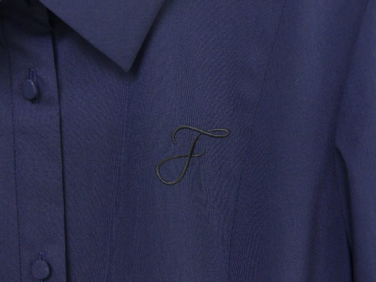 Sランク FOXEY NEWYORK ドレス ワンピース アエリエヌ 38 ネイビー 洗えるシャツ生地 F刺繍 RELAXフィット ブーツにも◎ '25年商品 44667