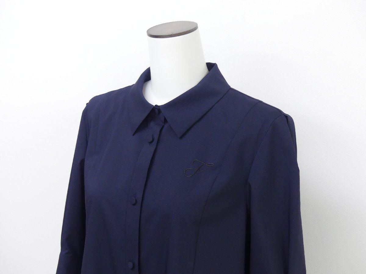 Sランク FOXEY NEWYORK ドレス ワンピース アエリエヌ 38 ネイビー 洗えるシャツ生地 F刺繍 RELAXフィット ブーツにも◎ '25年商品 44667