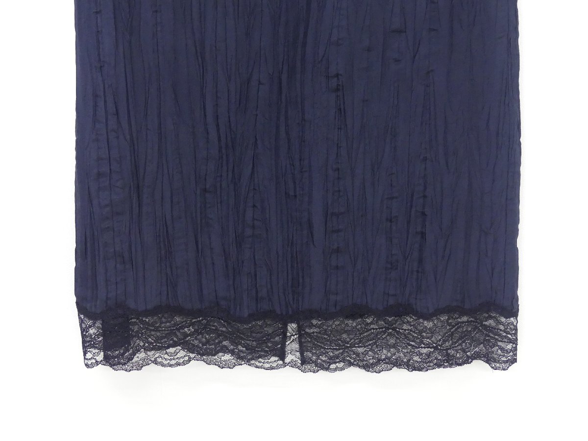 BLAMINK ブラミンク プリーツスカート 36 ネイビー シルク 裾レース '24年 7924-230-0393_画像2