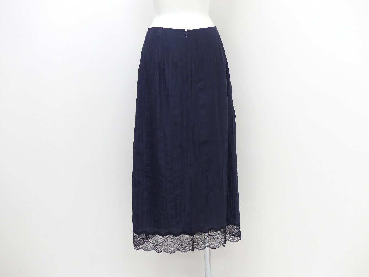 BLAMINK ブラミンク プリーツスカート 36 ネイビー シルク 裾レース '24年 7924-230-0393_画像6