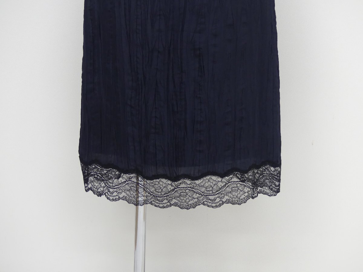 BLAMINK ブラミンク プリーツスカート 36 ネイビー シルク 裾レース '24年 7924-230-0393_画像5