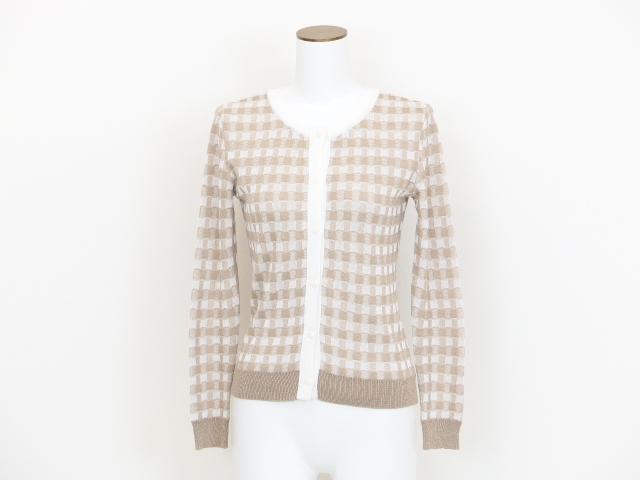FOXEY NEWYORK COLLCTION カーディガン 38 ベージュ×ホワイト レーヨンBLEND 36640_画像2