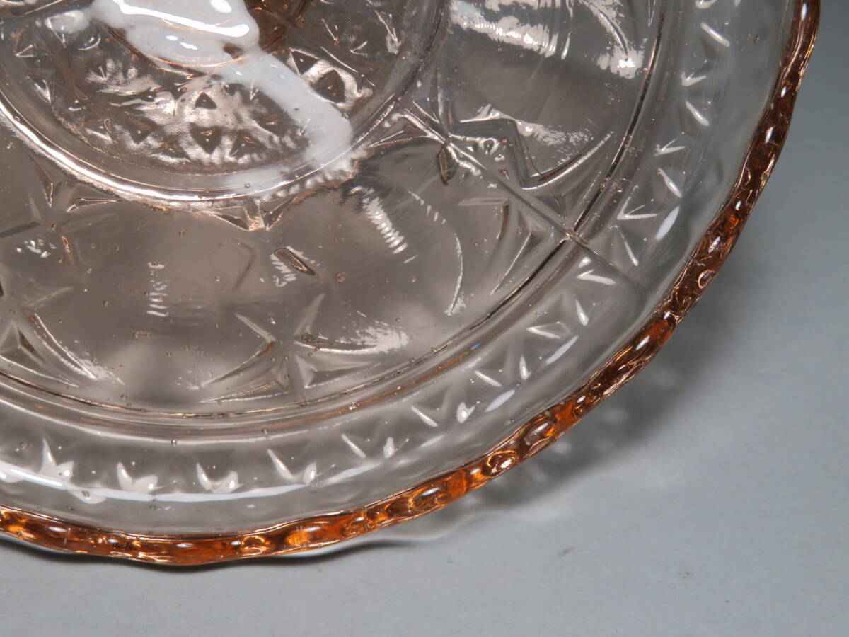 1円スタート~ ビンテージ ピンク ガラス コンポート 菓子器 色硝子ガラス 硝子工芸 アンティーク骨董品 lot:102317 _画像4