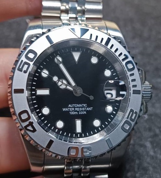 NO LOGO ノーロゴ ヨットマスター オマージュ SEIKO NH35A 自動巻き 機械式 セラミック サファイア MOD 銀_画像7
