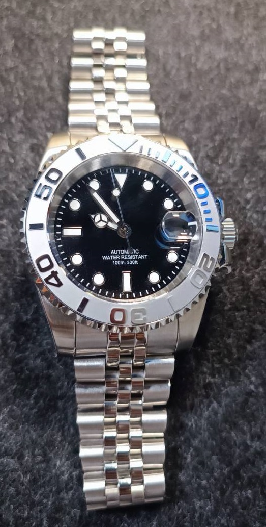 NO LOGO ノーロゴ ヨットマスター オマージュ SEIKO NH35A 自動巻き 機械式 セラミック サファイア MOD 銀_画像3