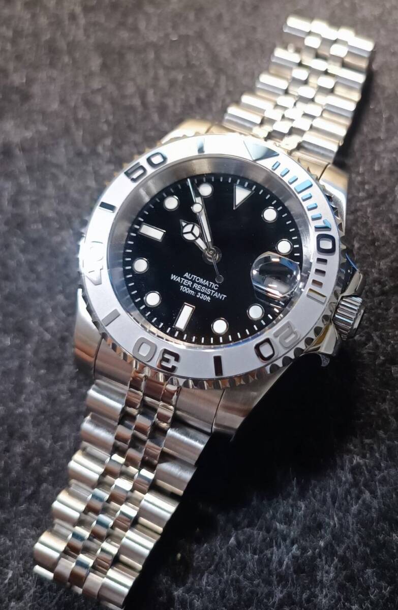 NO LOGO ノーロゴ ヨットマスター オマージュ SEIKO NH35A 自動巻き 機械式 セラミック サファイア MOD 銀_画像2