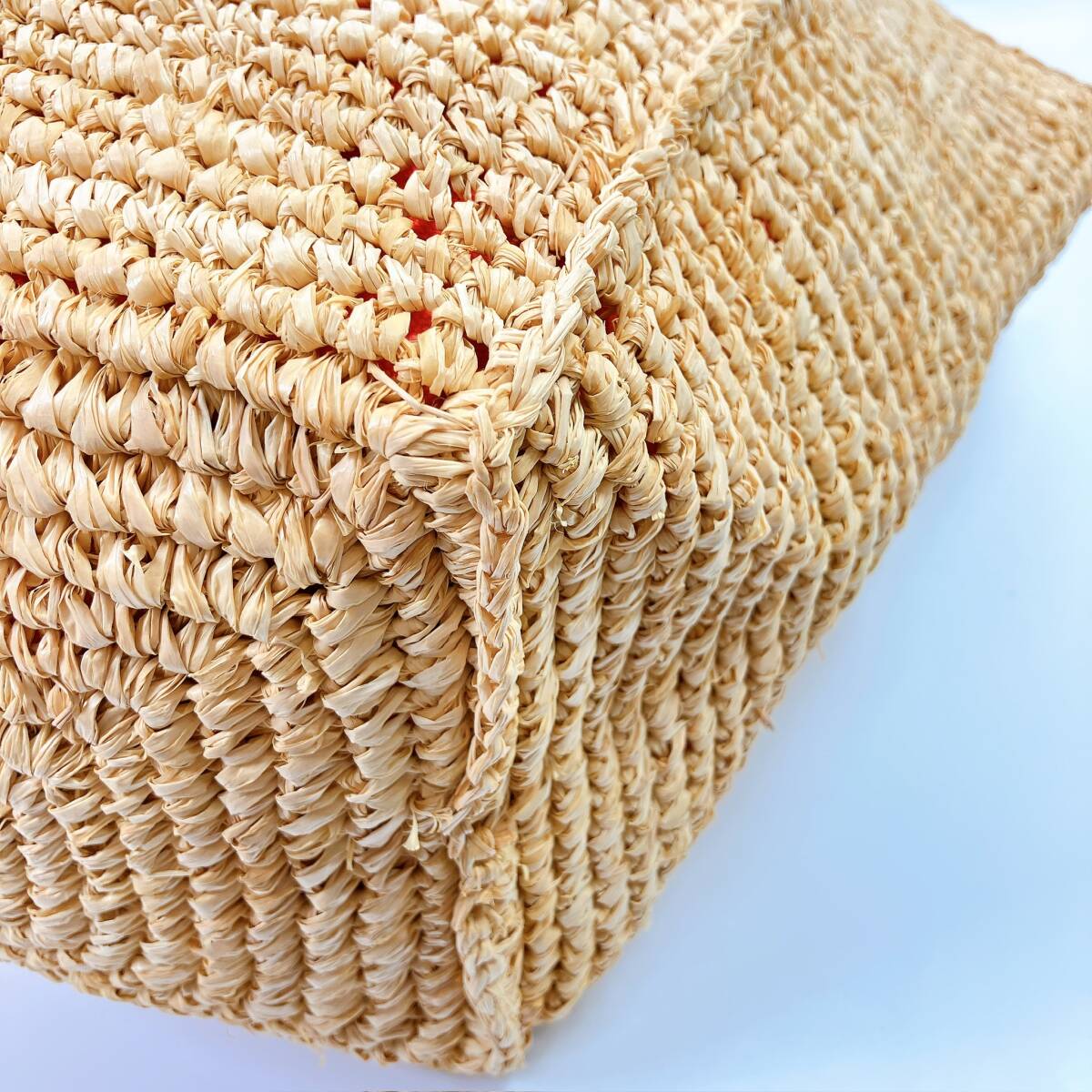 1714◯ LUDLOW ラドロー ハンドバッグ トートバッグ カゴ 花柄 赤 レッド ラフィアグレープハンドルトートバッグ ストローバッグ _画像5