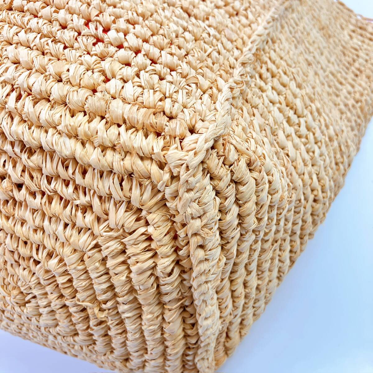 1714◯ LUDLOW ラドロー ハンドバッグ トートバッグ カゴ 花柄 赤 レッド ラフィアグレープハンドルトートバッグ ストローバッグ _画像3