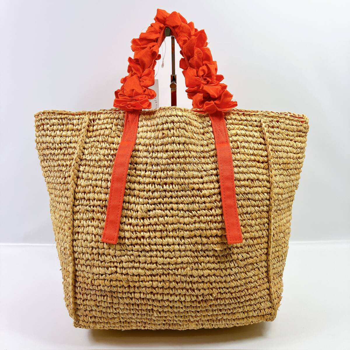 1714◯ LUDLOW ラドロー ハンドバッグ トートバッグ カゴ 花柄 赤 レッド ラフィアグレープハンドルトートバッグ ストローバッグ _画像1