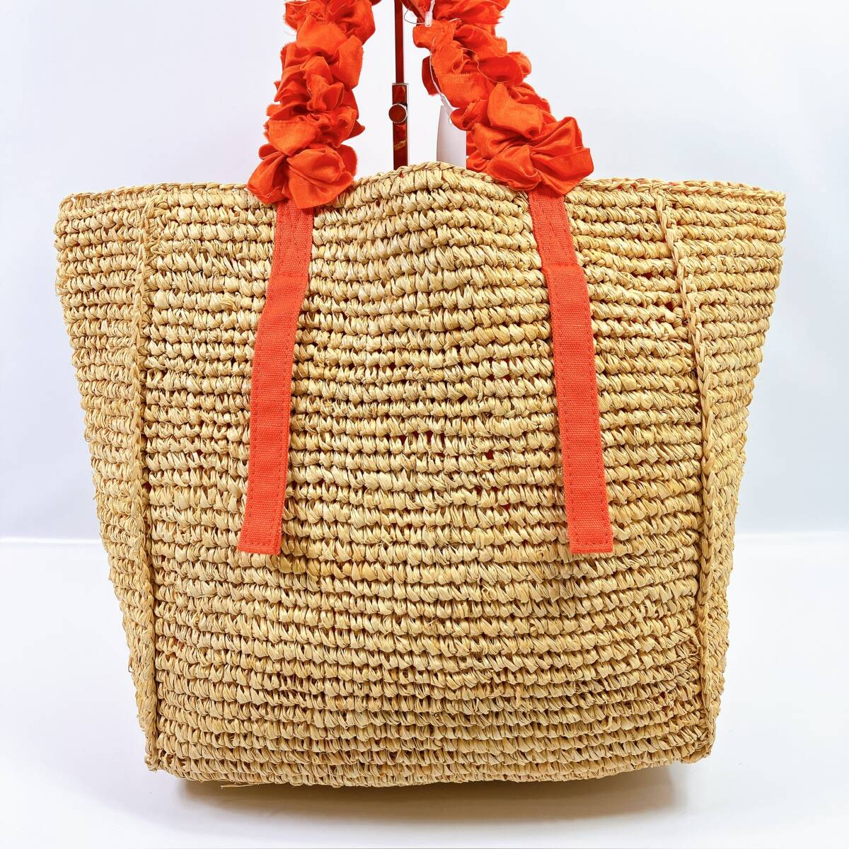 1714◯ LUDLOW ラドロー ハンドバッグ トートバッグ カゴ 花柄 赤 レッド ラフィアグレープハンドルトートバッグ ストローバッグ _画像2