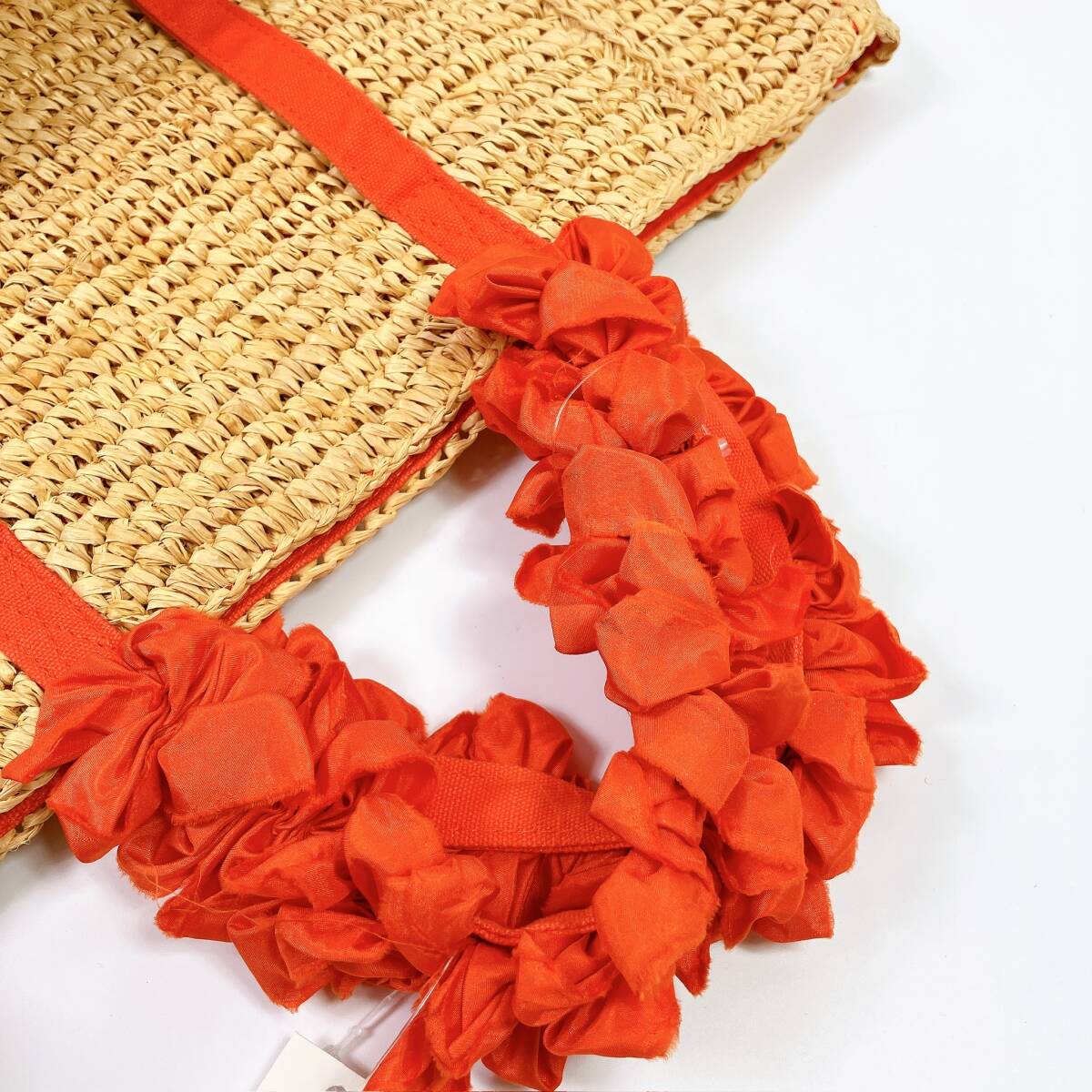 1714◯ LUDLOW ラドロー ハンドバッグ トートバッグ カゴ 花柄 赤 レッド ラフィアグレープハンドルトートバッグ ストローバッグ _画像10