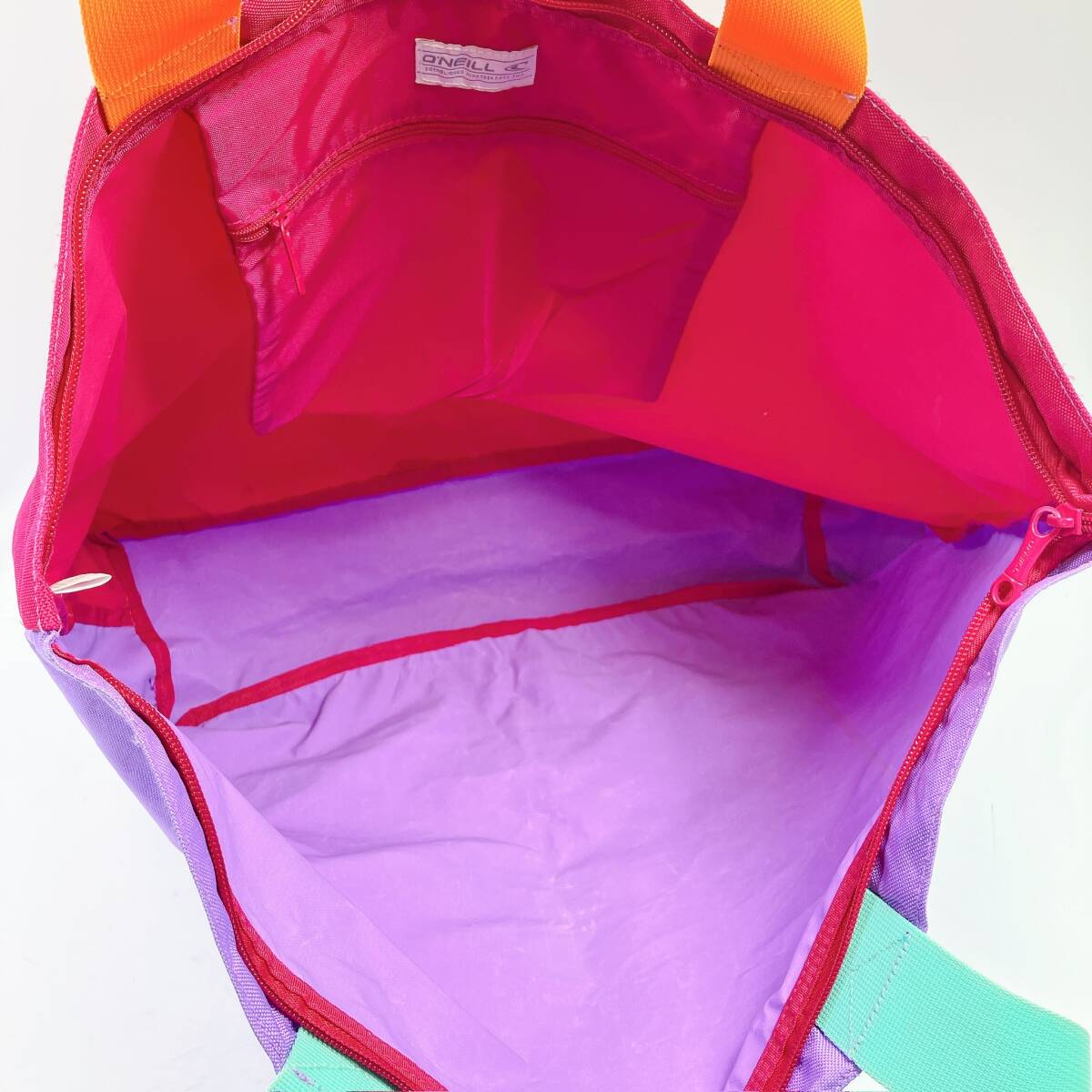 D1867◯ O‘NEILL オニール ハンドバッグ トートバッグ キャンバス 紫 パープル ライトブルー 水色 赤 レッド オレンジ レディース_画像7