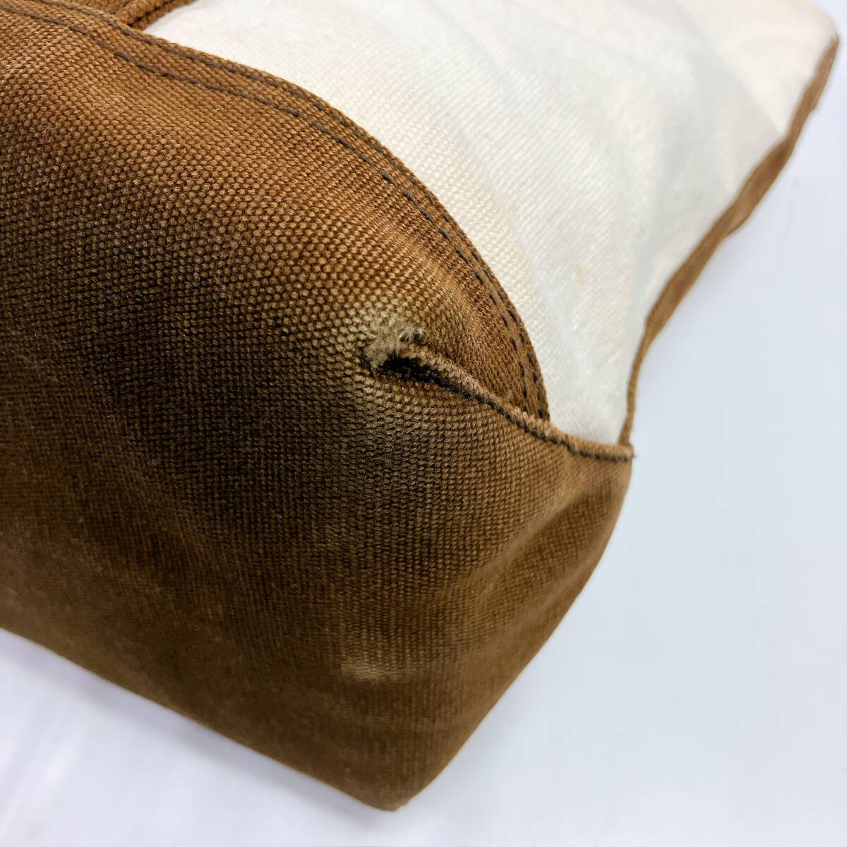 D1909◯ RALPH LAUREN ラルフローレン トートバッグ ハンドバッグ キャンバス ホワイト ブラウン 白 茶色 ユニセックス ポケット_画像5