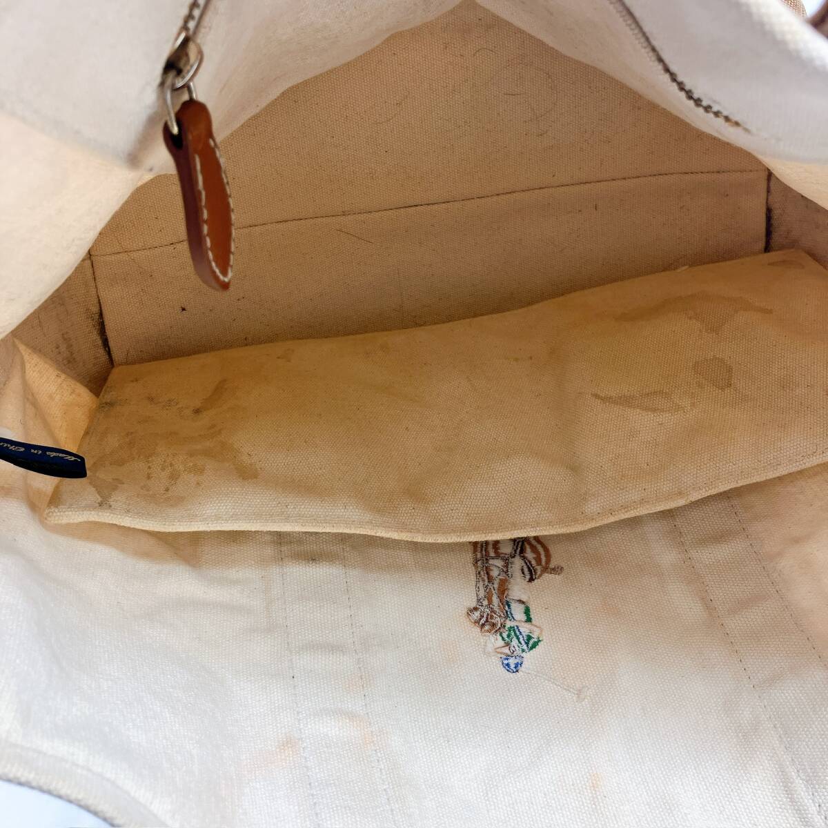 D1909◯ RALPH LAUREN ラルフローレン トートバッグ ハンドバッグ キャンバス ホワイト ブラウン 白 茶色 ユニセックス ポケット_画像9