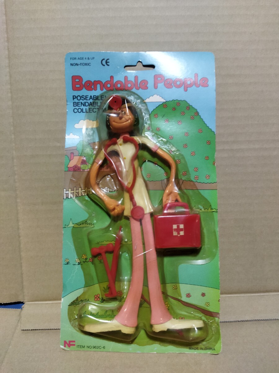 レトロ ヴィンテージ Bendable People お医者さん フィギュア 全長約23cm_画像1