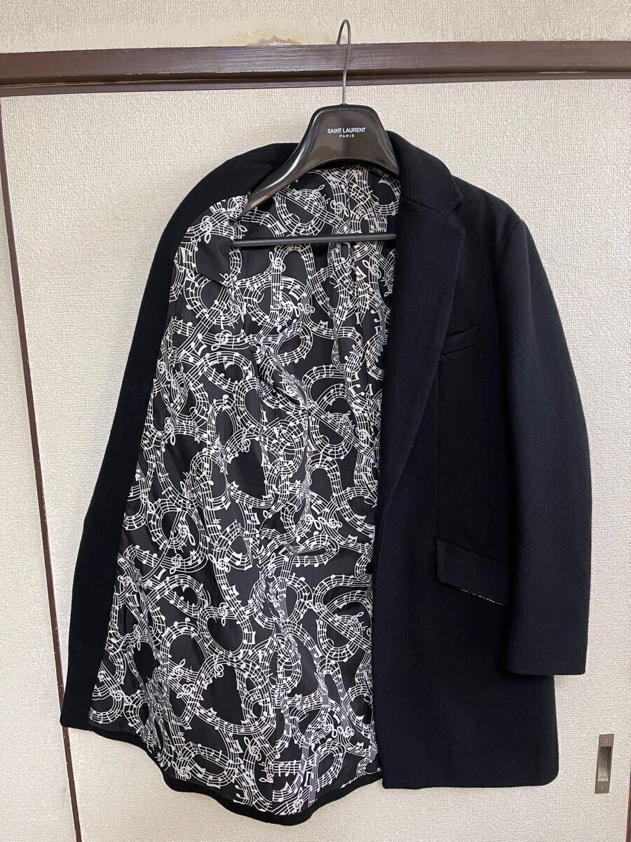 【良品】【裏地は音符柄】 NUMBER NINE ナンバーナイン CHESTER COAT 音符チェスターコート ロングジャケット BLACK ブラック 黒 即決あり_画像2
