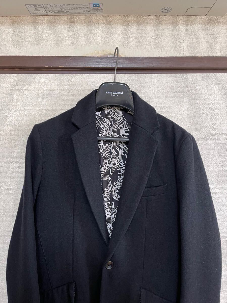 【良品】【裏地は音符柄】 NUMBER NINE ナンバーナイン CHESTER COAT 音符チェスターコート ロングジャケット BLACK ブラック 黒 即決あり_画像4