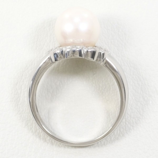 PT900 リング 指輪 9.5号 パール（真珠） 約8.5mm ダイヤ 0.08 総重量約5.9g 中古 美品 送料無料☆0315_画像2