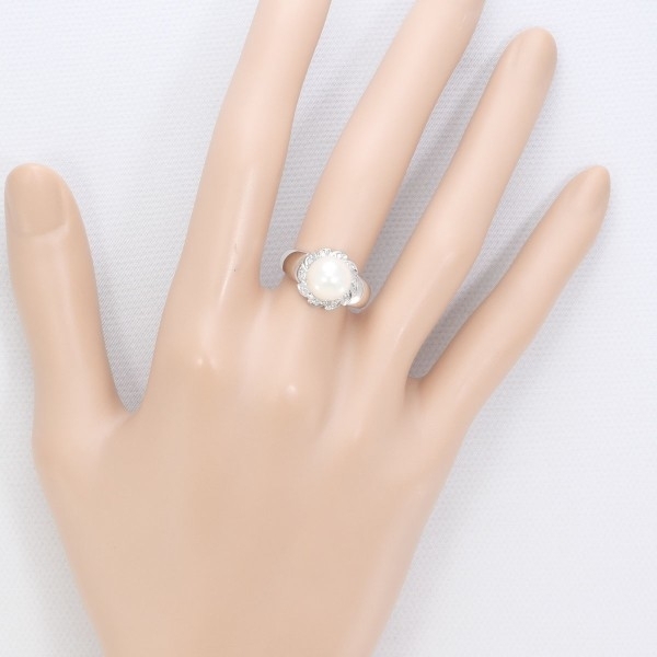 PT900 リング 指輪 9.5号 パール（真珠） 約8.5mm ダイヤ 0.08 総重量約5.9g 中古 美品 送料無料☆0315_画像3