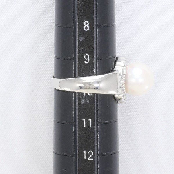 PT900 リング 指輪 9.5号 パール（真珠） 約8.5mm ダイヤ 0.08 総重量約5.9g 中古 美品 送料無料☆0315_画像5