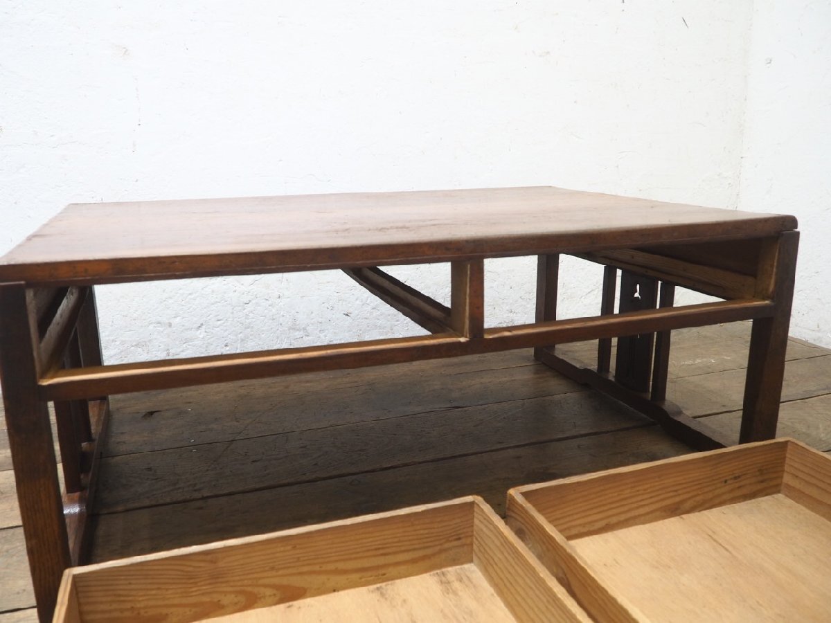 タW1747◆天板W91cm×D59,5cm◆レトロな味わいの古い木製文机◆ローテーブル 座卓 ちゃぶ台 骨董 古家具 ヴィンテージL笹4_画像5